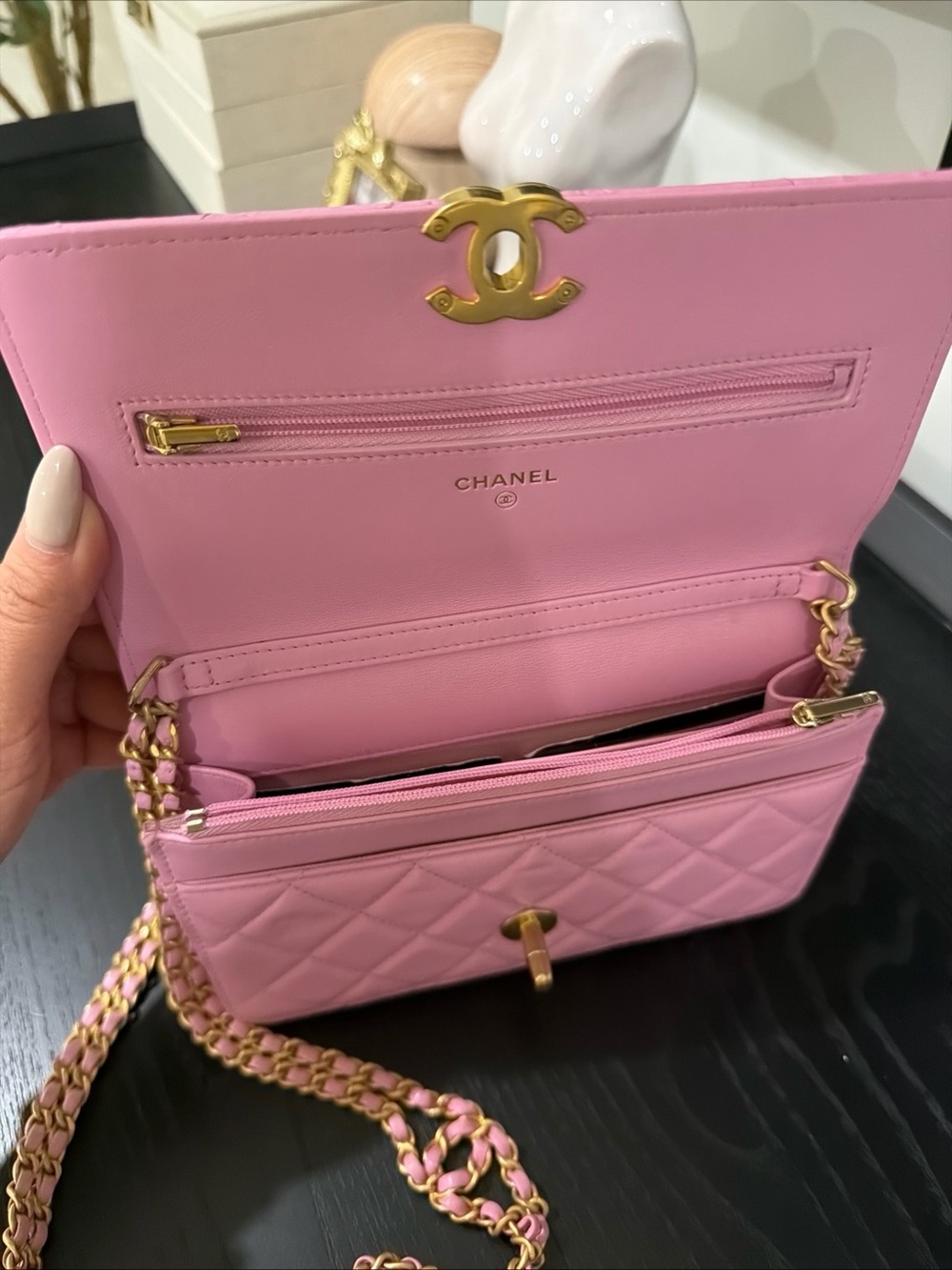CHANEL Pink Quilted Mini Wallet on Chain with Gold CC - Picture 4 of 13